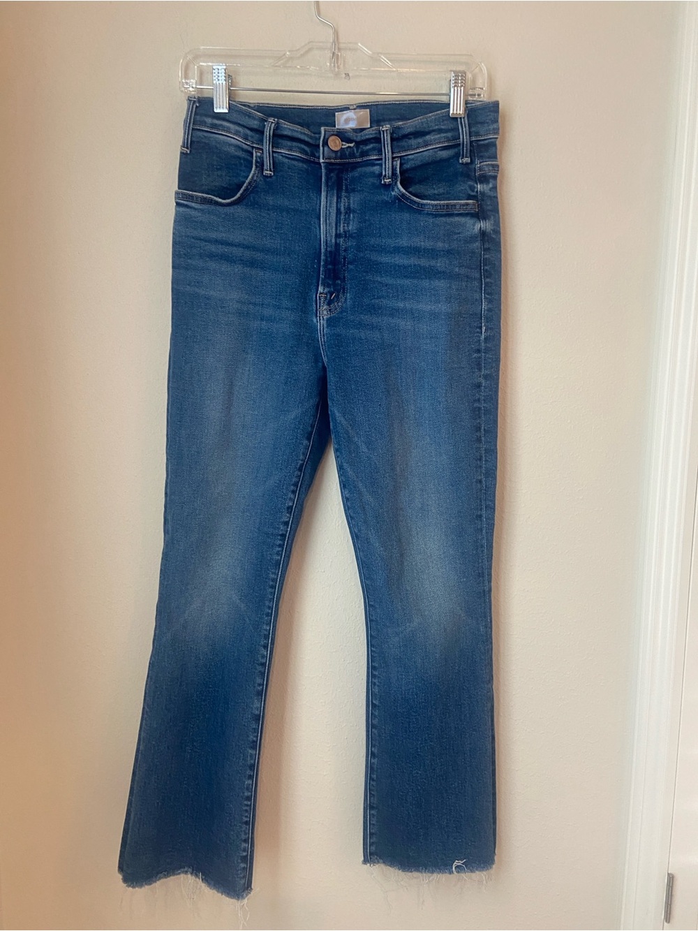 MOTHER The Hustler Ankle Fray Jeans Grasping At Straws High Rise Crop Flare